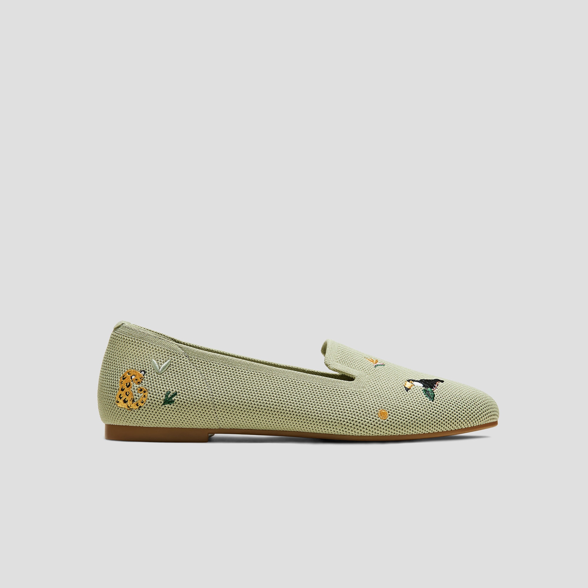Round-Toe Embroidered Loafers (Audrey), MATCHA-ENDANGERED ANIMALS
