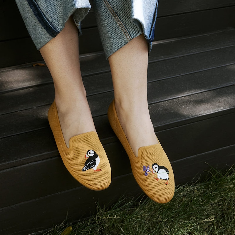 Round-Toe Embroidered Loafers (Audrey), GINGER YELLOW-PUFFIN, EU39 | VIVAIA