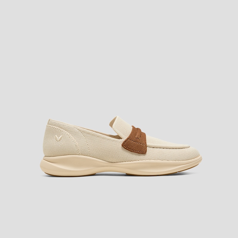 Walker Pro Hybrid Penny Loafers (Ivana), CREAM IVORY/DK.CARAMEL WATER RPT, EU35.5 | VIVAIA