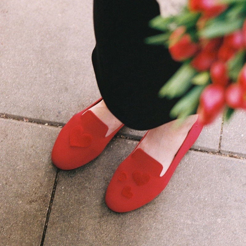 Round-Toe Embroidered Loafers (Audrey), RUBY RED-VALENTINE HEART, EU35 | VIVAIA