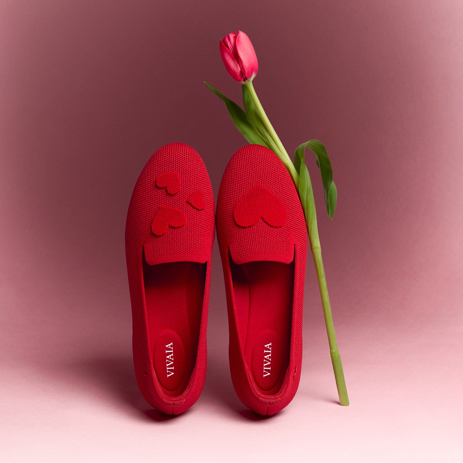 Round-Toe Embroidered Loafers (Audrey), RUBY RED-VALENTINE HEART