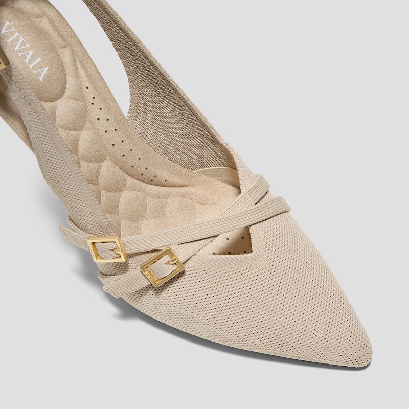 PointEase™ Slingback Heels (Adela), ALMOND, EU39.5 | VIVAIA