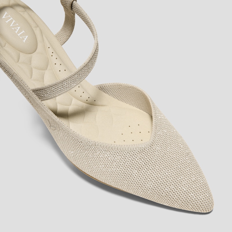 PointEase™ Slingback Heels (Sylvan), Stone Grey Metallic, EU35 | VIVAIA