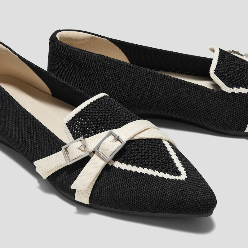 Pointed-Toe Aria Crisscross Loafers (Marvis), BLACK&PALE APRICOT, EU35 | VIVAIA