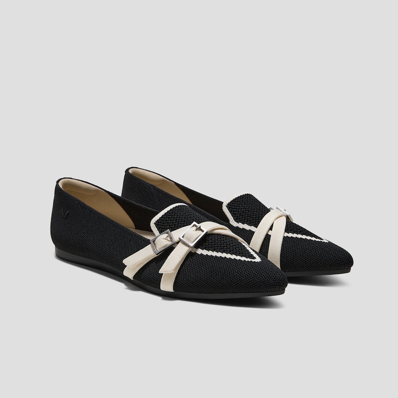 Pointed-Toe Aria Crisscross Loafers (Marvis), BLACK&PALE APRICOT, EU35 | VIVAIA