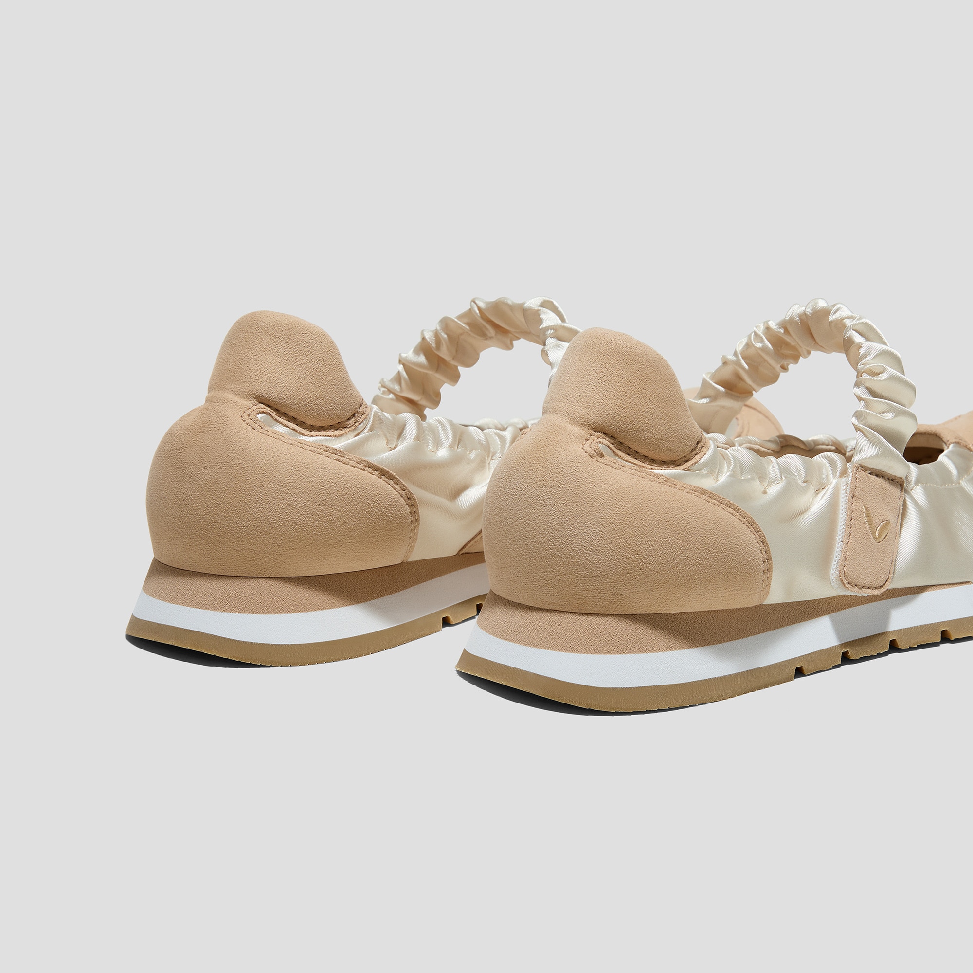 Round-Toe Satin Mary Janes (Ayla), LIGHT GOLD & ALMOND, EU35 | VIVAIA