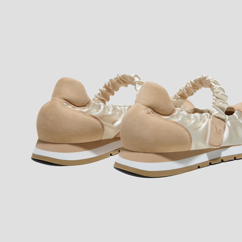 Round-Toe Satin Mary Janes (Ayla), LIGHT GOLD/ALMOND, EU41 | VIVAIA
