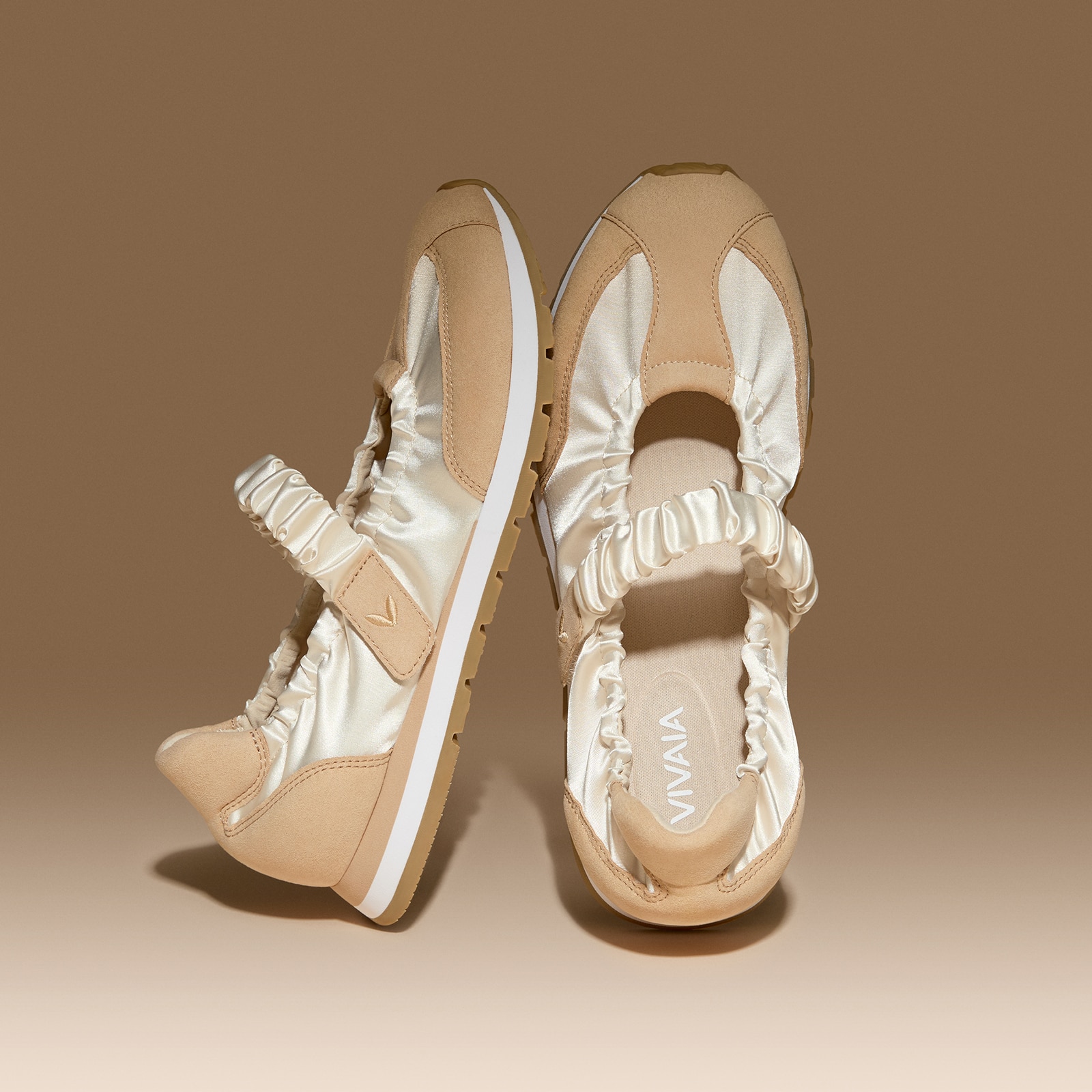 VIVAIA ベージュ　EU36 Round-Toe Satin Mary Janes (Ayla), LIGHT GOLD & ALMOND, EU35 | VIVAIA