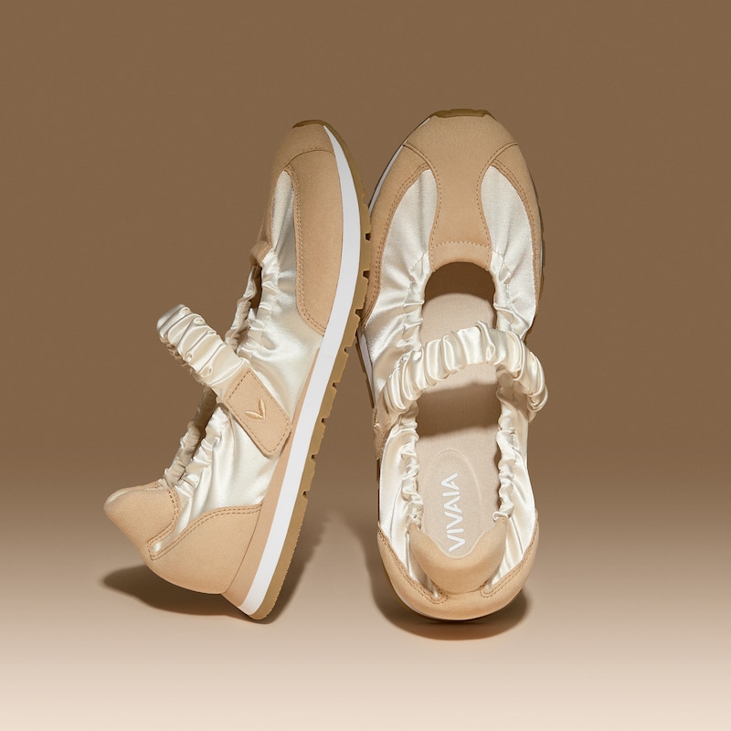 Round-Toe Satin Mary Janes (Ayla), LIGHT GOLD/ALMOND, EU41 | VIVAIA