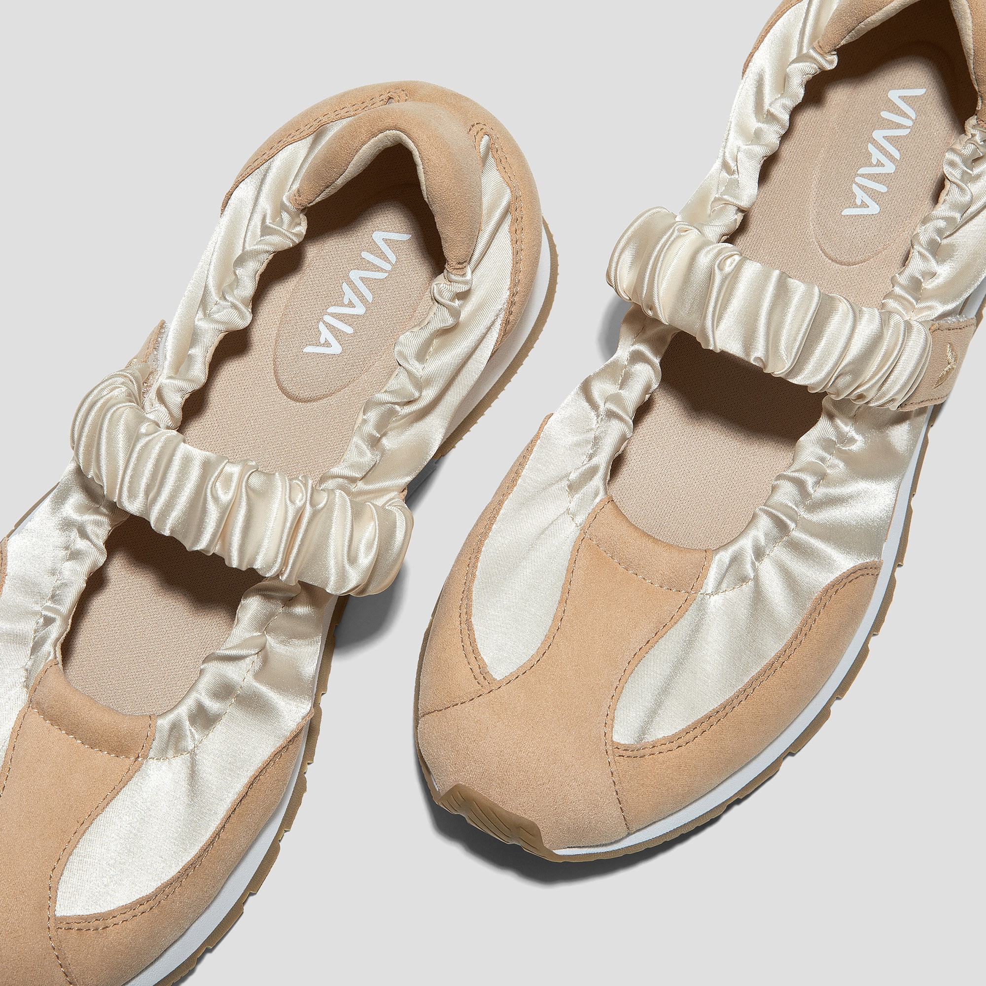 Round-Toe Satin Mary Janes (Ayla), LIGHT GOLD & ALMOND, EU35 | VIVAIA