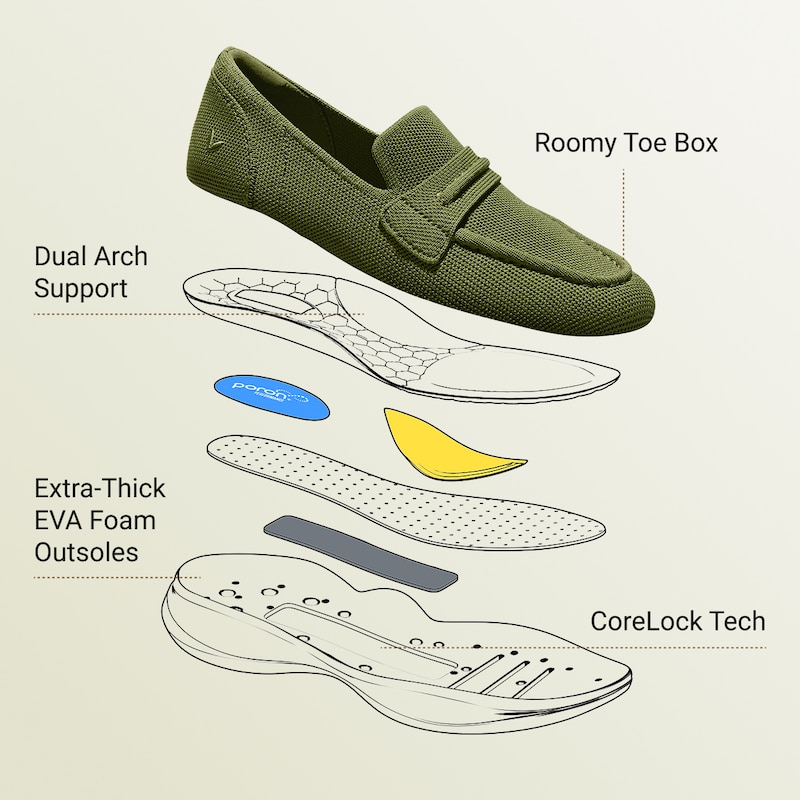 Walker Pro Hybrid Penny Loafers (Ivana), OLIVE DRAB WATER RPT, EU39.5 | VIVAIA