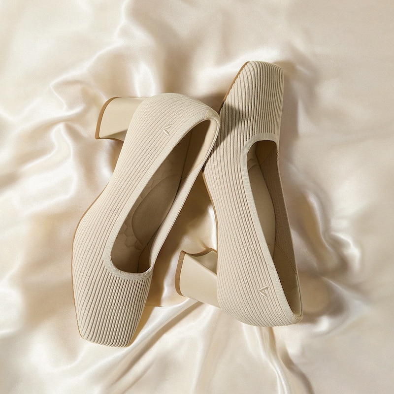 Square-Toe Margot™ Chunky Heels (Monroe), Cream Ivory, EU35 | VIVAIA