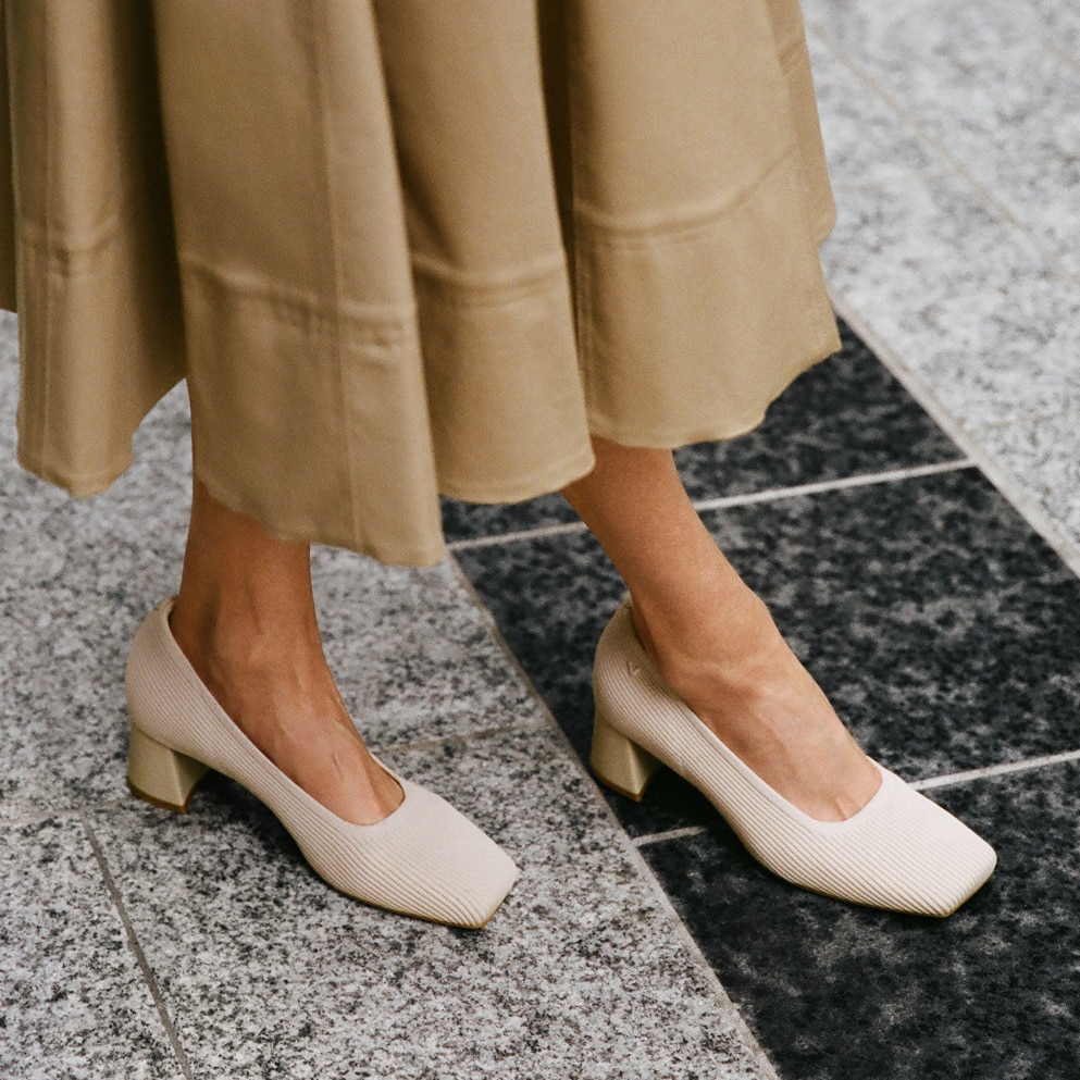 Square-Toe Margot™ Chunky Heels (Monroe), Cream Ivory, EU35 | VIVAIA