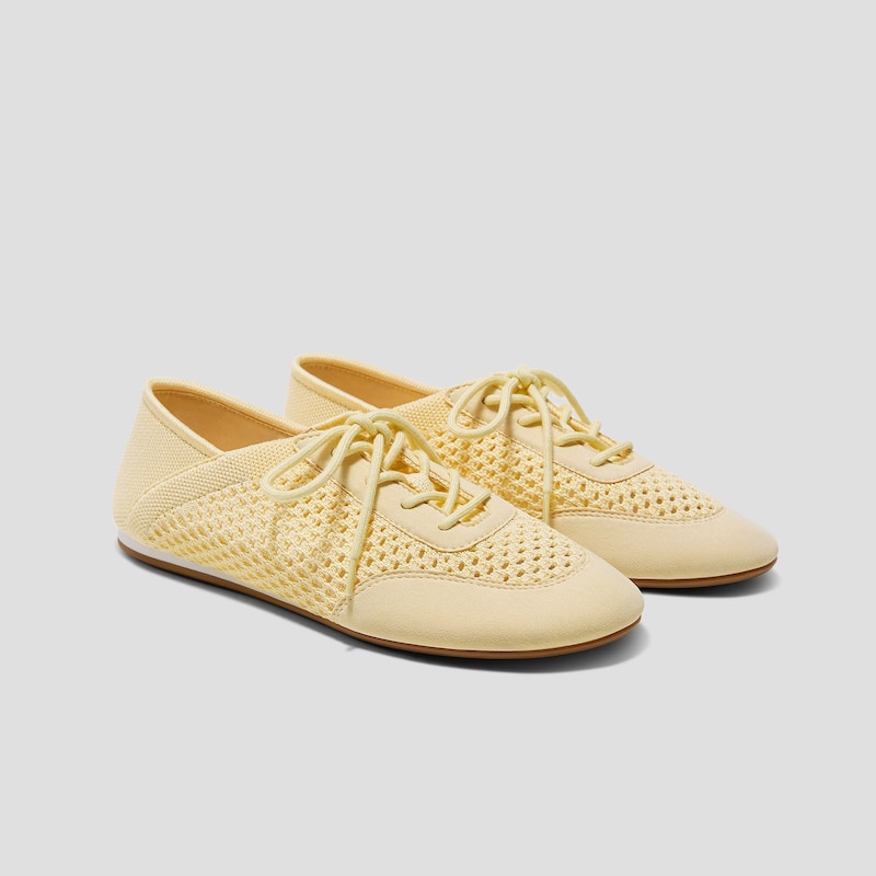 Round-Toe Lace-Up Mesh Sneakers (Yara), BUTTER YELLOW, EU40 | VIVAIA
