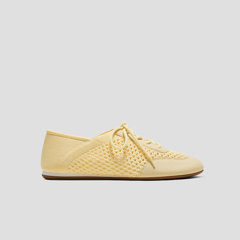 Round-Toe Lace-Up Mesh Sneakers (Yara), BUTTER YELLOW, EU40 | VIVAIA