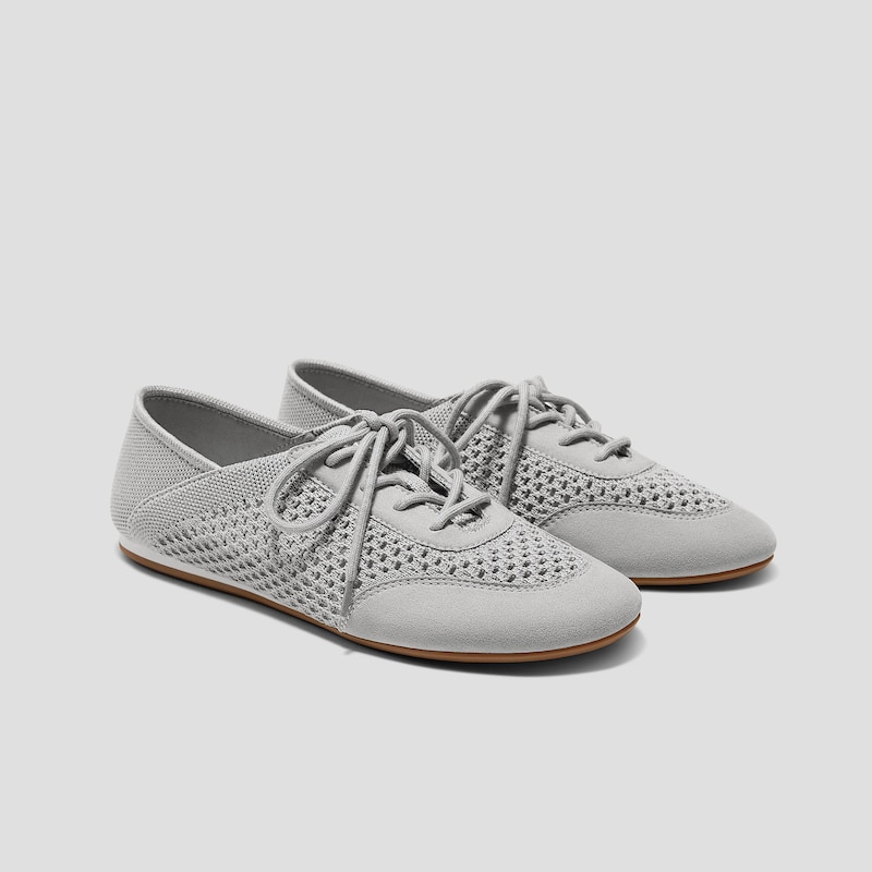 Round-Toe Lace-Up Mesh Sneakers (Yara), Light grey, EU35 | VIVAIA