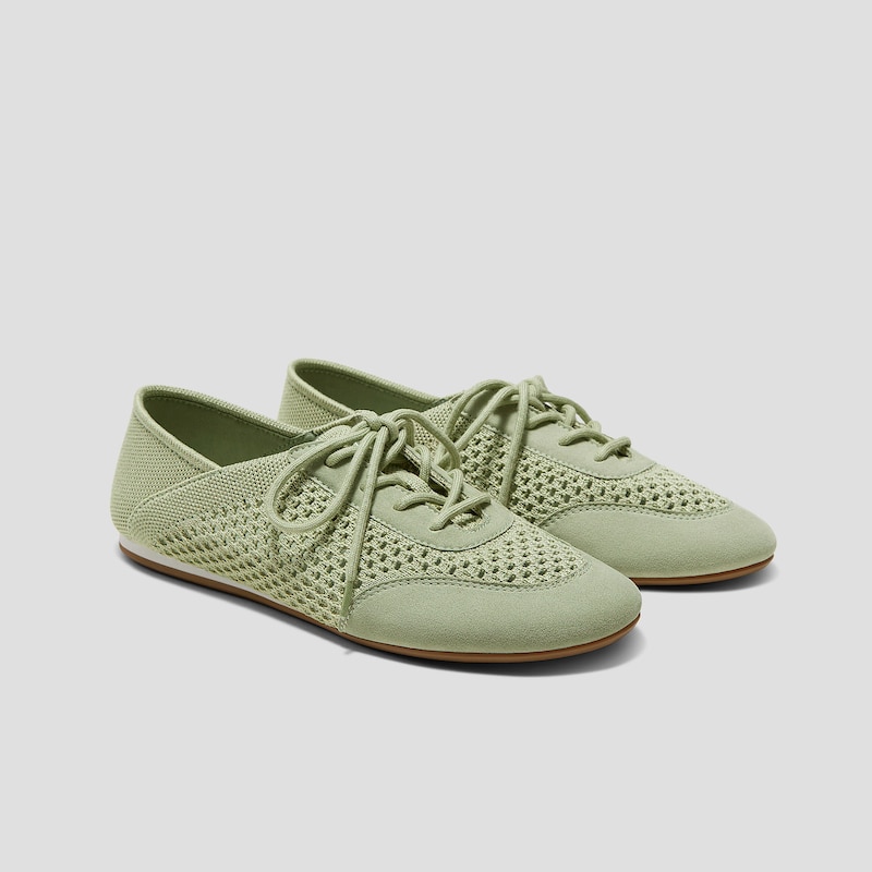 Round-Toe Lace-Up Mesh Sneakers (Yara), MATCHA, EU38.5 | VIVAIA