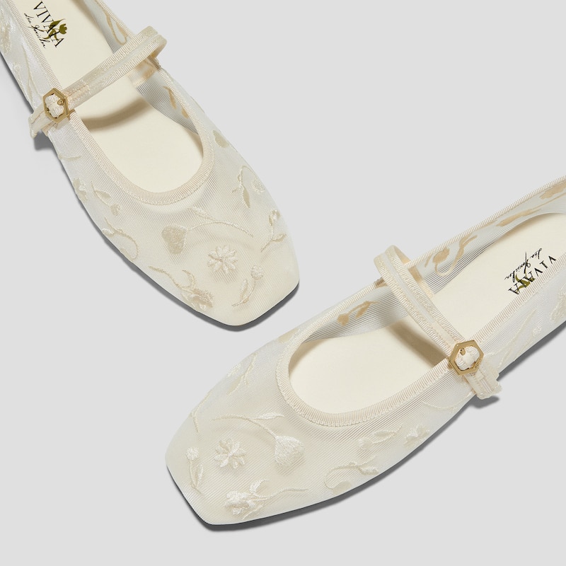 Square-Toe Mary Janes (Margot™ Mary Jane), CREAM FRENCH FLORAL MESH, EU38 | VIVAIA