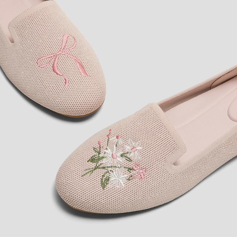 Round-Toe Embroidered Loafers (Audrey), ROSE GOLD-BOUQUET, EU35 | VIVAIA