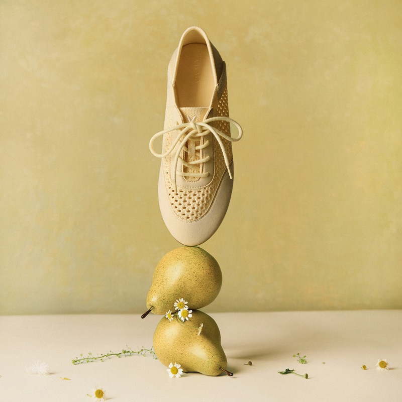 Round-Toe Lace-Up Mesh Sneakers (Yara), BUTTER YELLOW, EU40 | VIVAIA