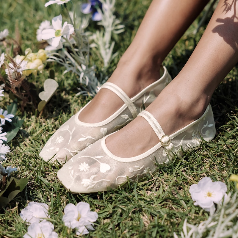 Square-Toe Mary Janes (Margot™ Mary Jane), CREAM FRENCH FLORAL MESH, EU38 | VIVAIA