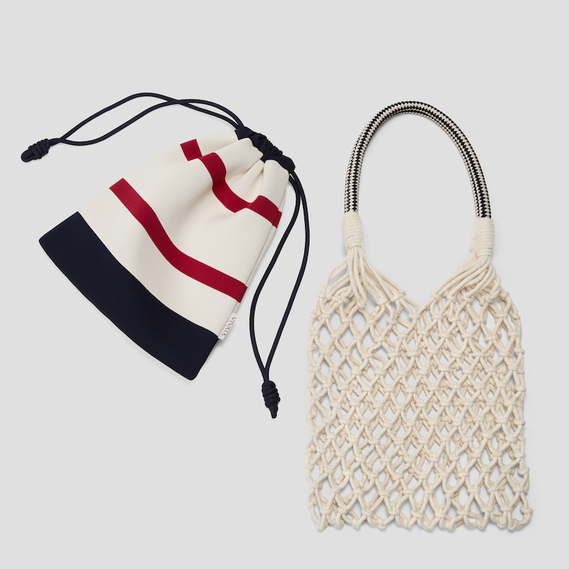Cotton Rope Net Tote (Anila), CREAM IVORY & NAVY, one-size | VIVAIA