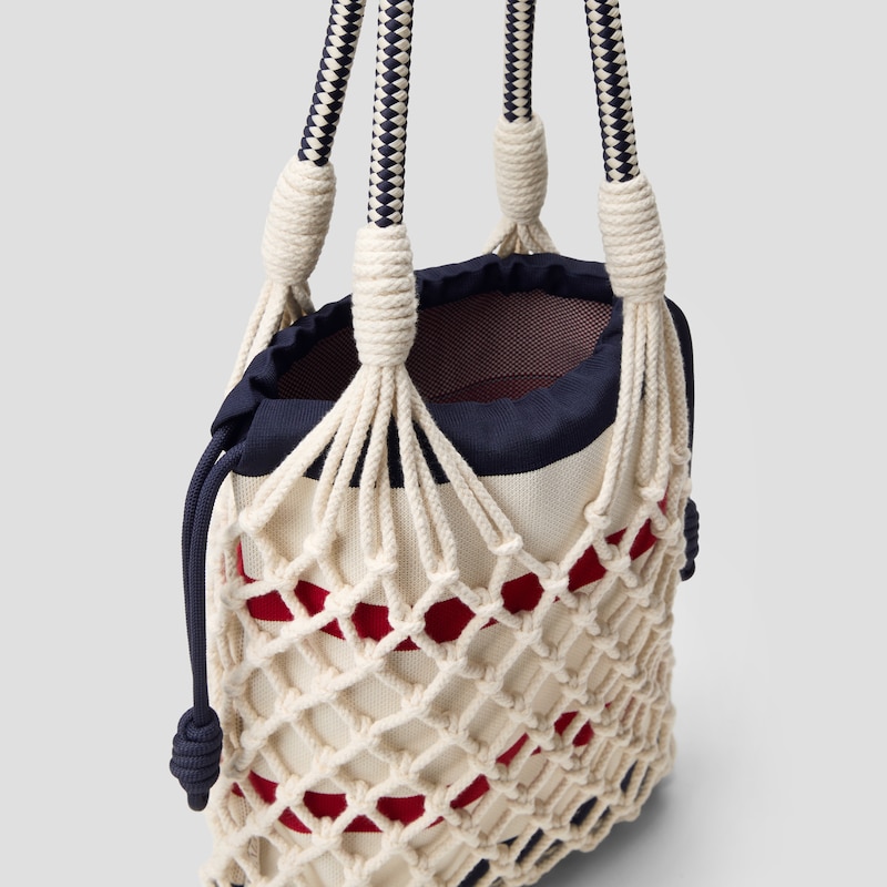 Cotton Rope Net Tote (Anila), CREAM IVORY & NAVY, one-size | VIVAIA