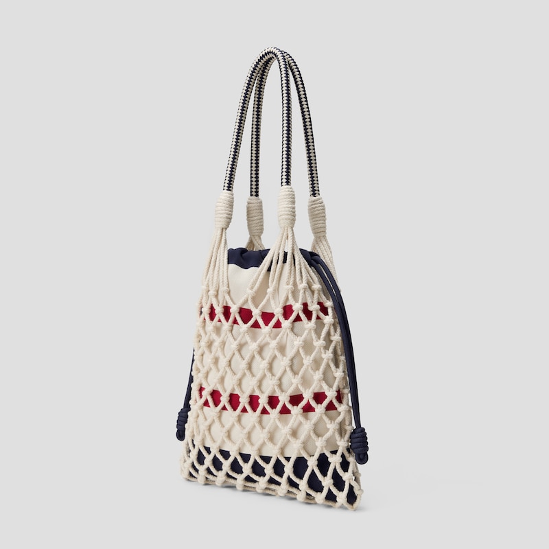 Cotton Rope Net Tote (Anila), CREAM IVORY & NAVY, one-size | VIVAIA