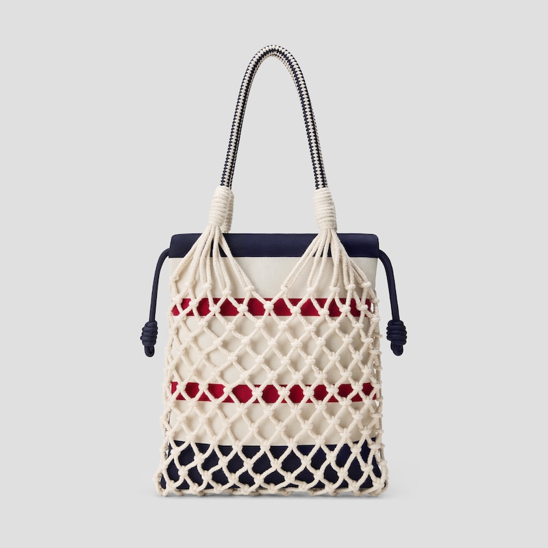 Cotton Rope Net Tote (Anila), CREAM IVORY & NAVY, one-size | VIVAIA
