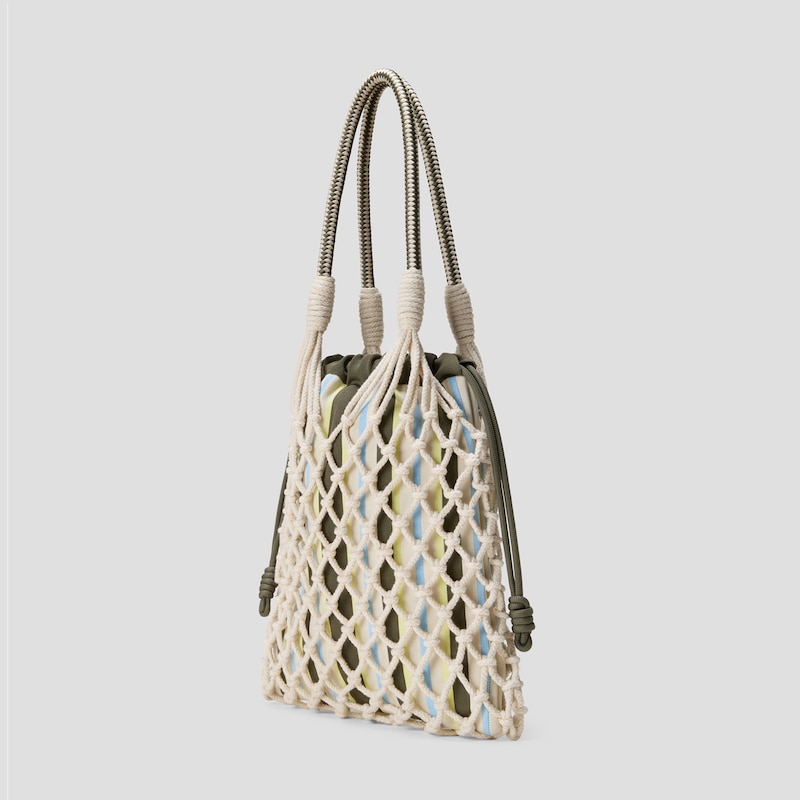 Cotton Rope Net Tote (Anila), PALE APRICOT & OLIVE STRIPE, one-size | VIVAIA