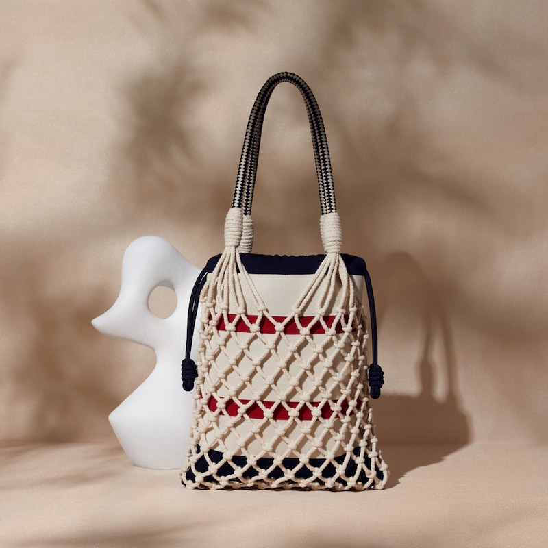 Cotton Rope Net Tote (Anila), CREAM IVORY & NAVY, one-size | VIVAIA