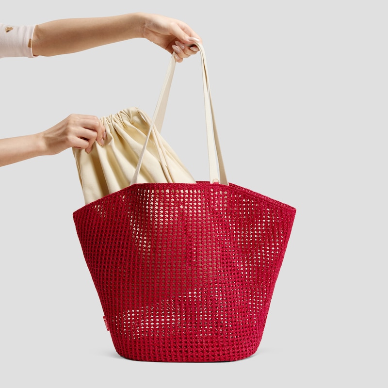 Paper Yarn Tote (Percie), RUBY  RED, one-size | VIVAIA