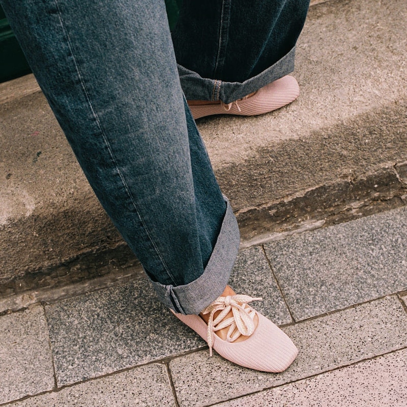 Square-Toe Lace-Up Mary Janes (Miley), BALLET BLUSH FRENCH STRIPE, EU37 | VIVAIA