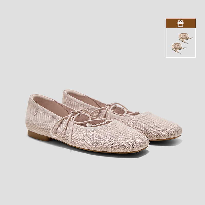 Square-Toe Lace-Up Mary Janes (Miley), BALLET BLUSH FRENCH STRIPE, EU37 | VIVAIA