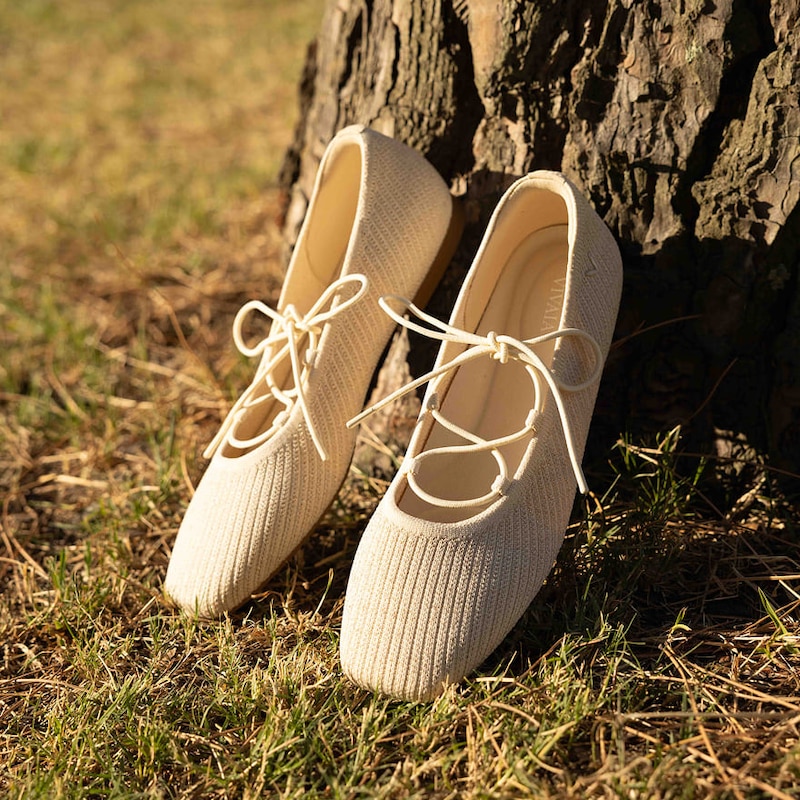 Square-Toe Lace-Up Mary Janes (Miley), GOLDEN PALE APRICOT FRENCH STRIPE, EU37 | VIVAIA