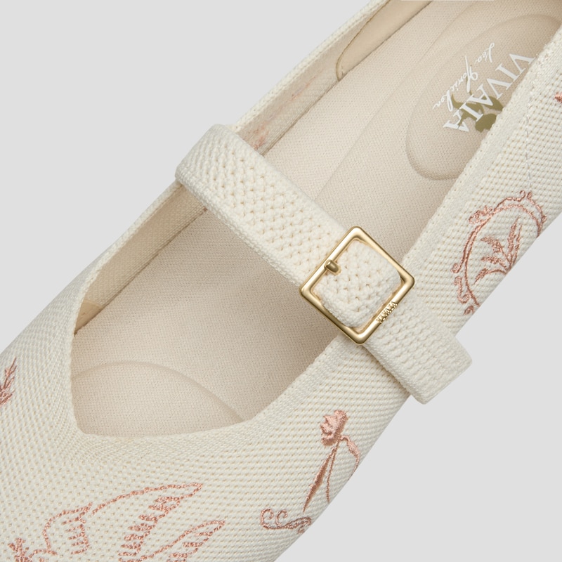 Healing Garden｜Square-Toe Mary Janes (Margot™ Mary Jane), CREAM FRENCH FLORAL Embroidery, EU38 | VIVAIA
