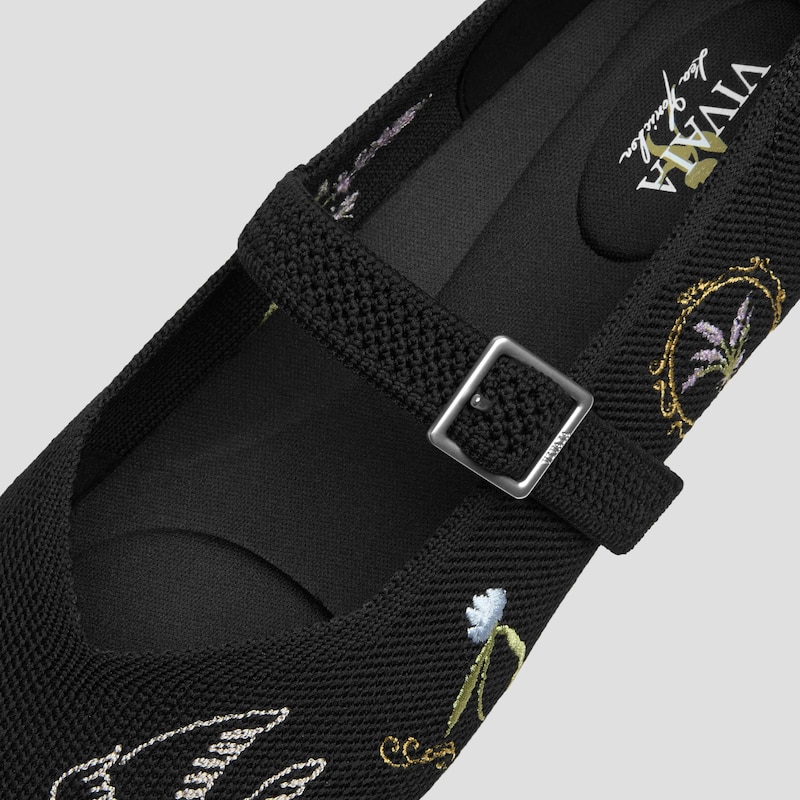 Healing Garden｜Square-Toe Mary Janes (Margot™ Mary Jane), BLACK FRENCH FLORAL Embroidery, EU35 | VIVAIA
