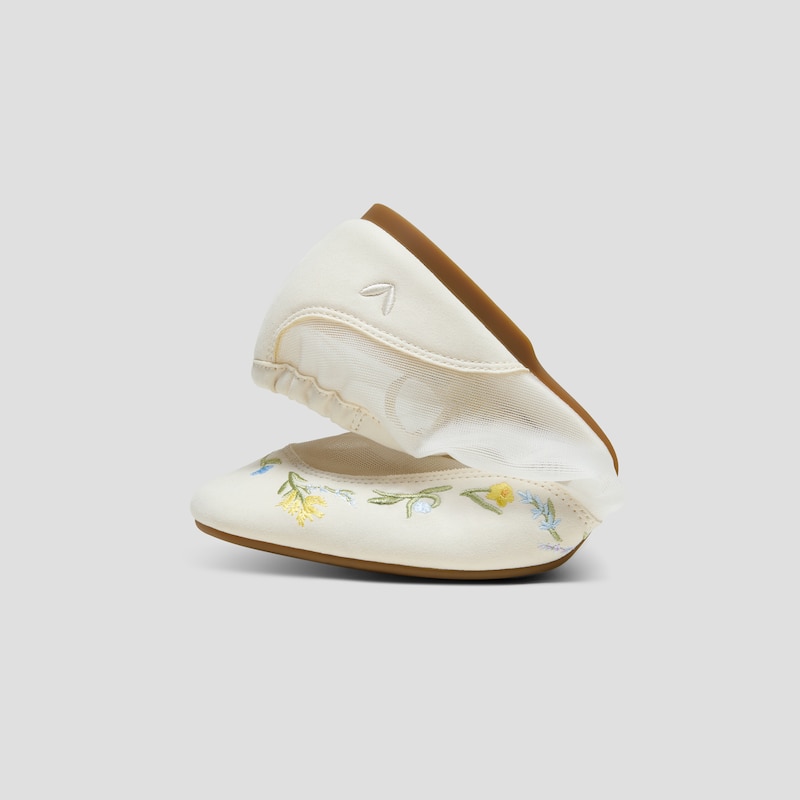 Healing Garden | Square-Toe Organza Sneakerinas (Ciara), CREAM-FRENCH FLORAL Embroidery, EU35 | VIVAIA