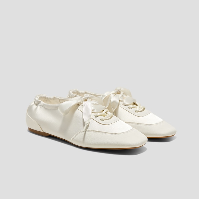 Square-Toe Lace-Up Satin Sneakerina (Cristina)