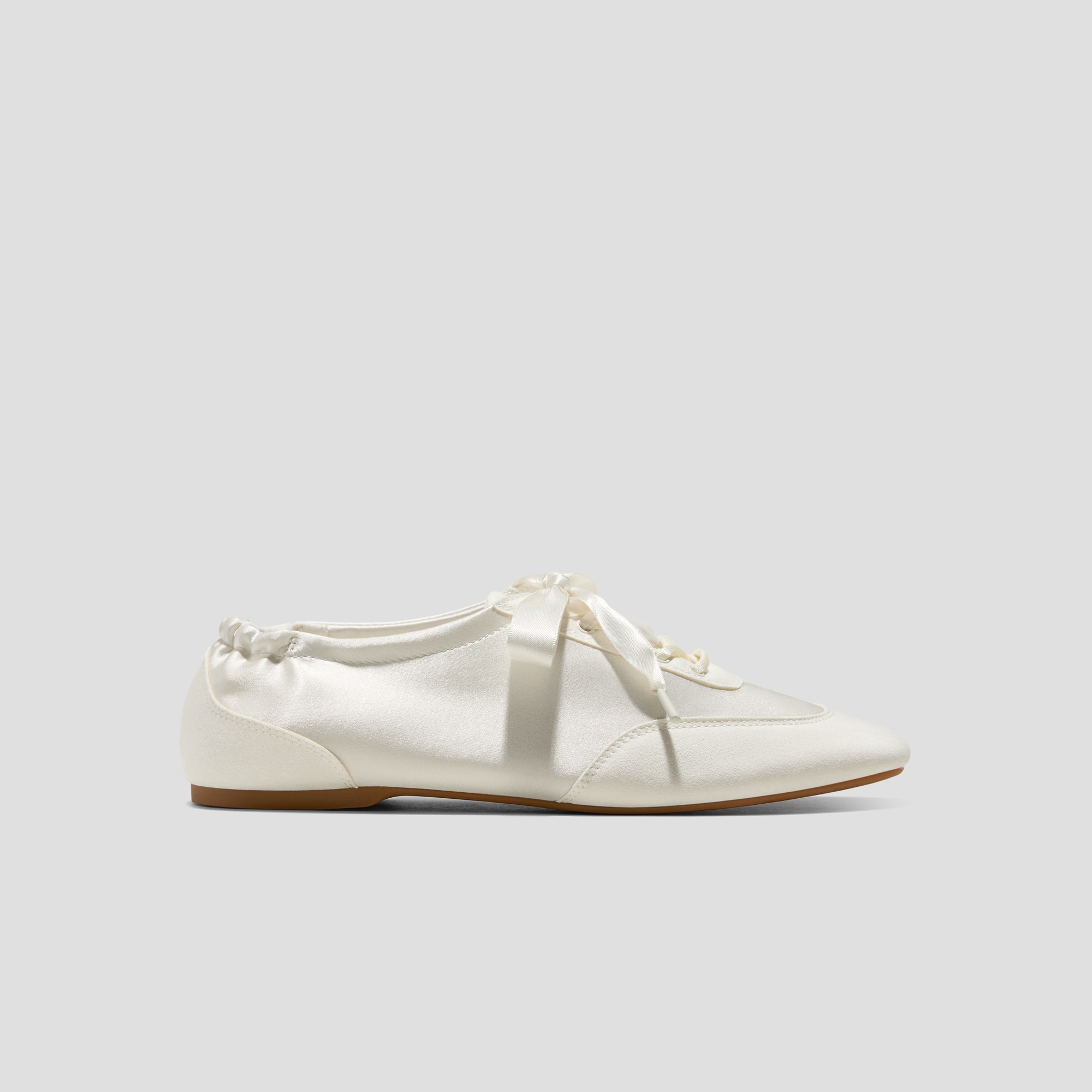 Square-Toe Lace-Up Satin Sneakerina (Cristina), LIGHT GOLD, EU41
