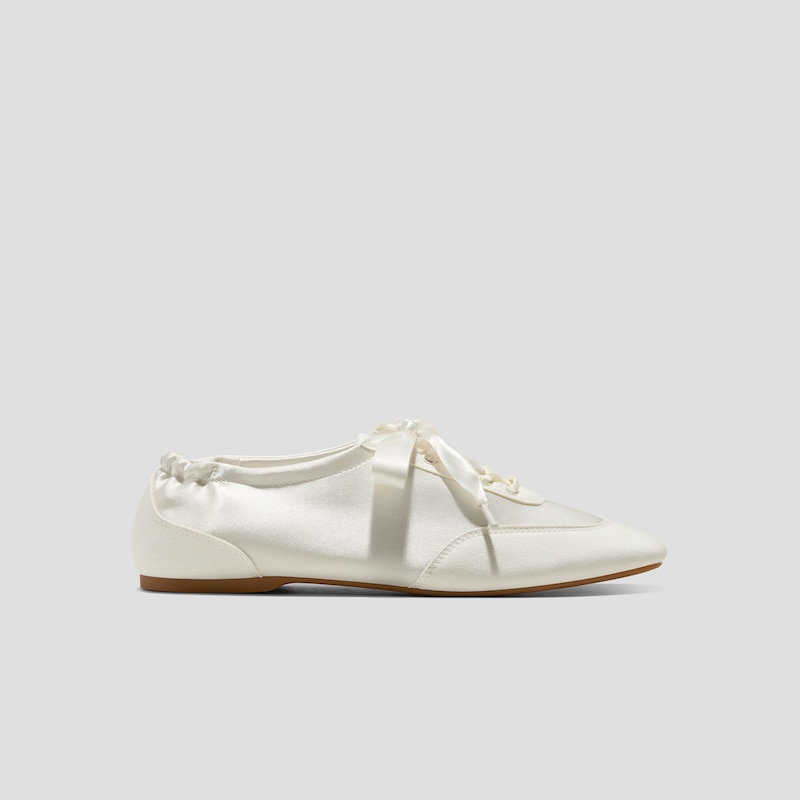 Square-Toe Lace-Up Satin Sneakerina (Cristina), LIGHT GOLD, EU39 | VIVAIA
