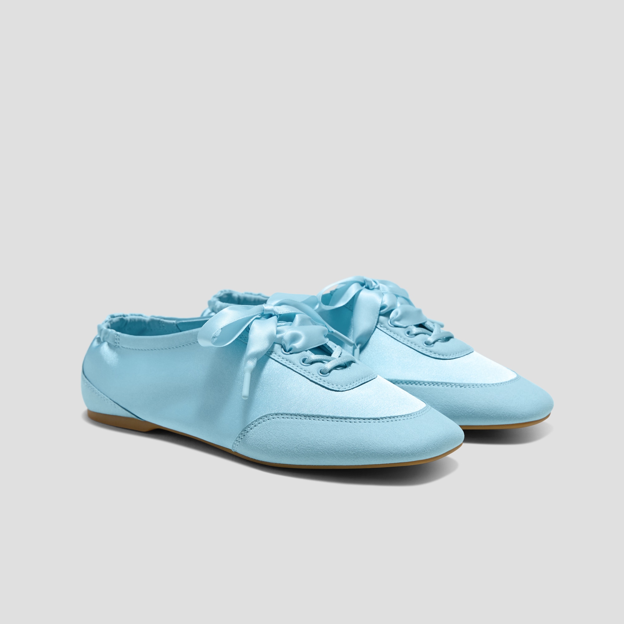 Square-Toe Lace-Up Satin Sneakerina (Cristina), DREAM BLUE, EU35