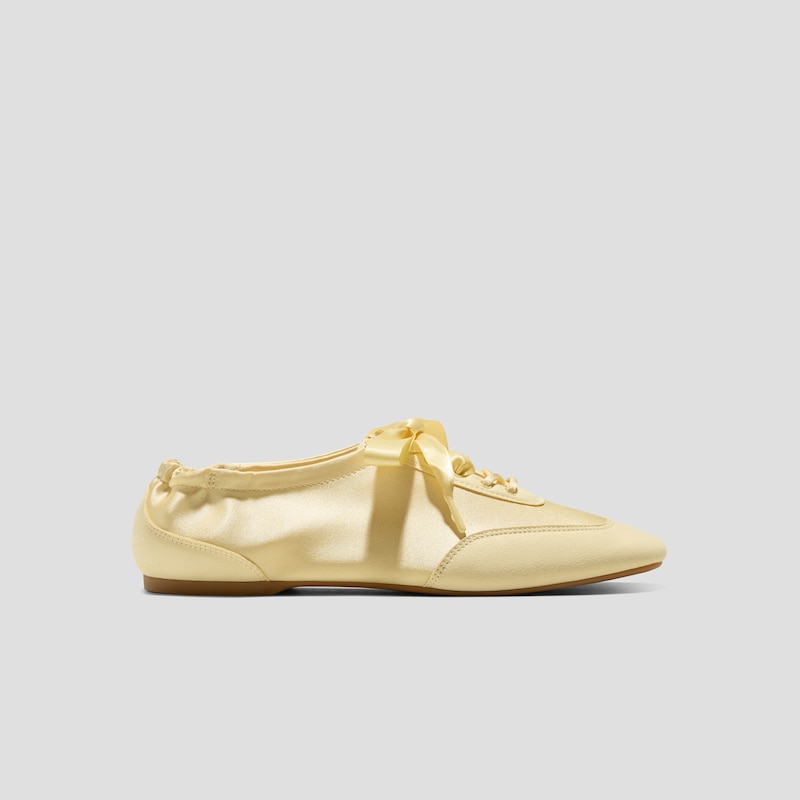 Square-Toe Lace-Up Satin Sneakerina (Cristina), Butter Yellow, EU43 | VIVAIA