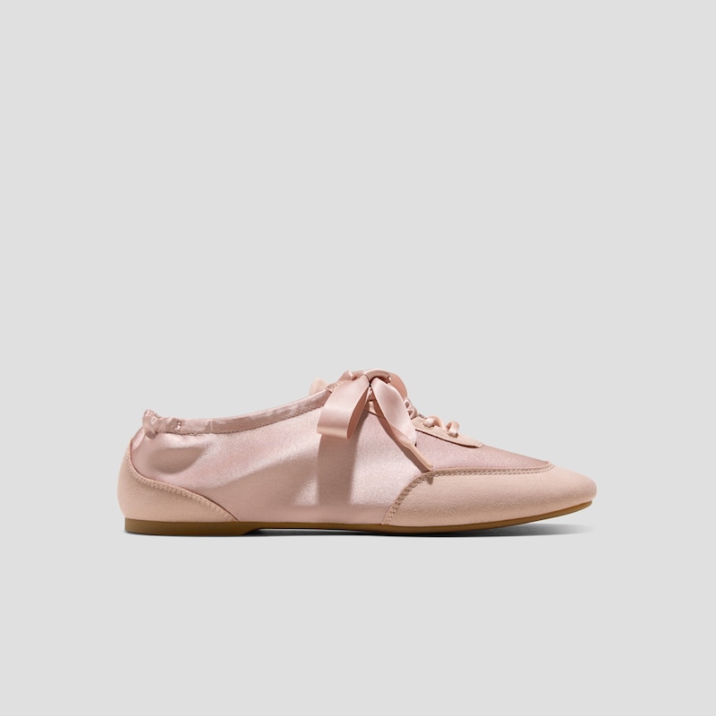 Square-Toe Lace-Up Satin Sneakerina (Cristina), PEACH BLUSH, EU35 | VIVAIA
