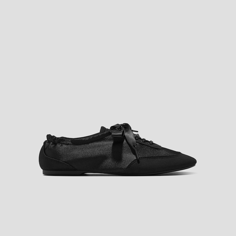 Square-Toe Lace-Up Satin Sneakerina (Cristina), Black, EU36 | VIVAIA