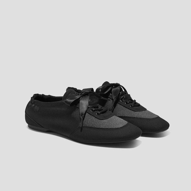 Square-Toe Lace-Up Satin Sneakerina (Cristina)
