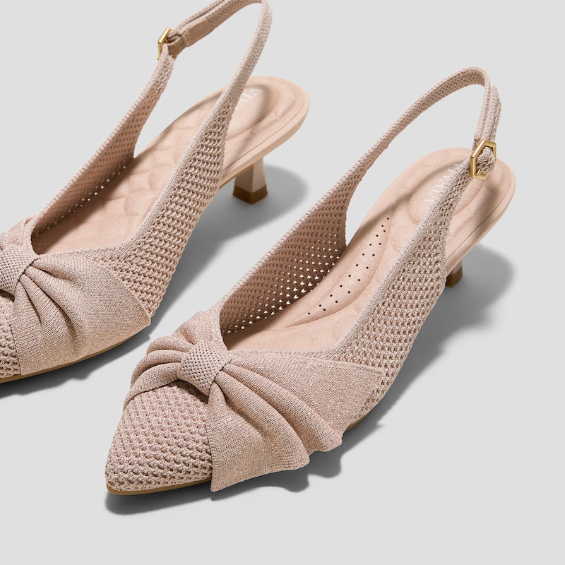 PointEase™ Bow Slingback Heels (Sanna), ROSE GOLD FISHNET, EU39 | VIVAIA