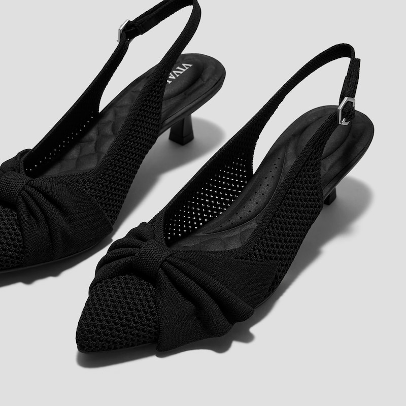 PointEase™ Bow Slingback Heels (Sanna), BLACK FISHNET, EU35 | VIVAIA