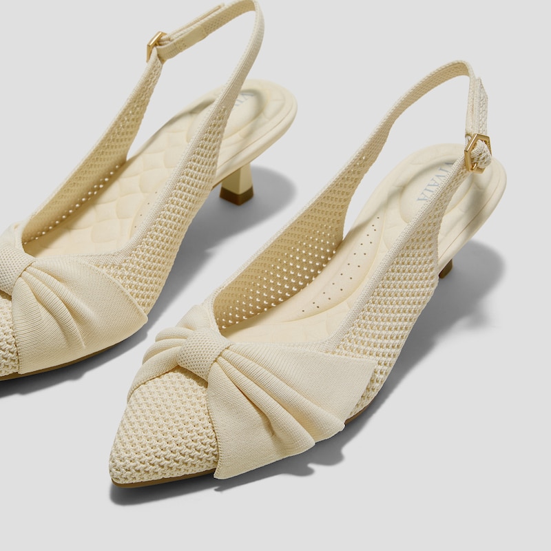 PointEase™ Bow Slingback Heels (Sanna), CREAM FISHNET, EU35 | VIVAIA