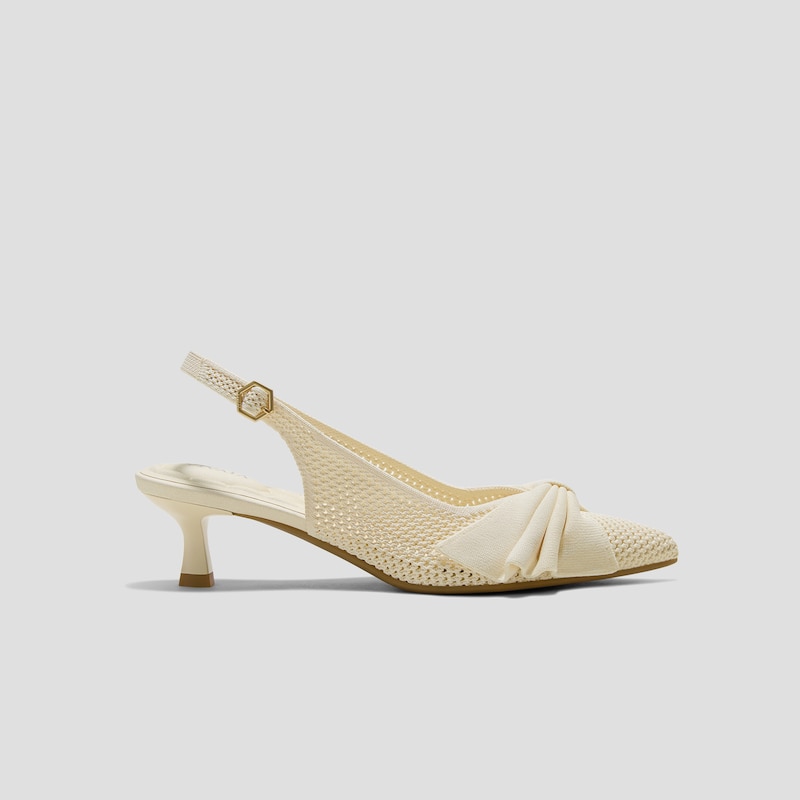 PointEase™ Bow Slingback Heels (Sanna), CREAM FISHNET, EU35 | VIVAIA